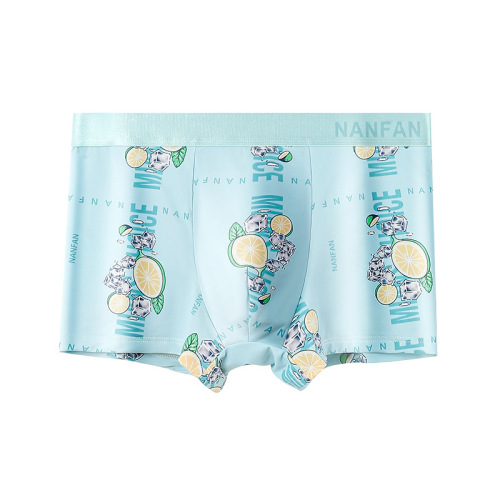 Men's ice silk antibacterial inner briefs, large size printed flat-bottom shorts, men's large size breathable and cool fourcorner shorts head