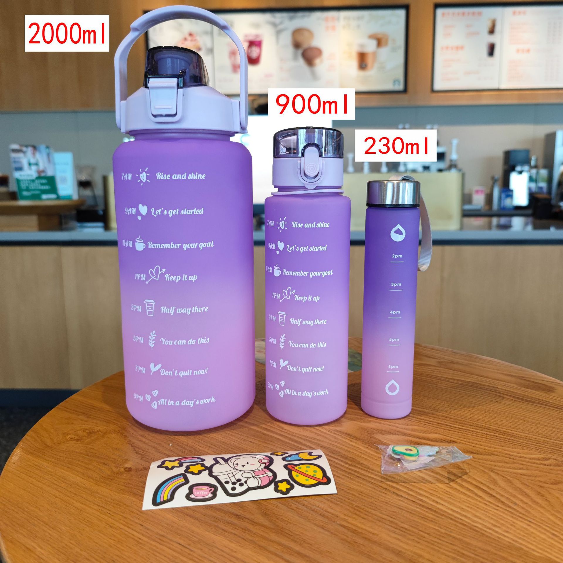 Traje transfronterizo de tres piezas botella de agua cuerda portátil paja gradiente mate taza de agua de plástico botella de agua para deportes al aire libre de gran capacidad