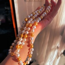 10mm混彩冷白暖白菲律宾茶金三色施家珍珠项链锁骨链 颗颗打结