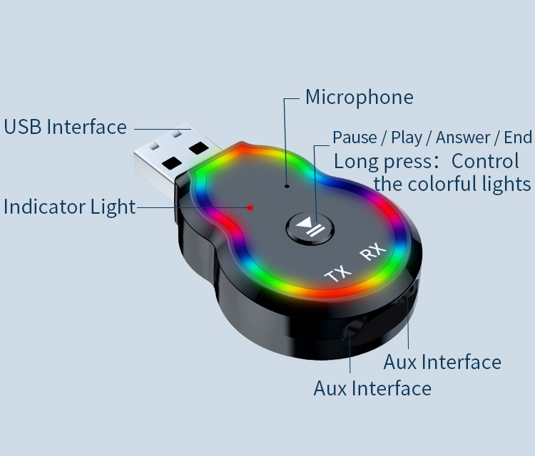 Q2Fm Transmitter Bluetooth Receiver Fm Radio USB Lossless Audio Car Converter with Aux Cable Dropshipping