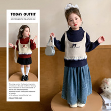 女童假两件毛衣秋冬款2025新款儿童韩版时尚小女孩加厚针织衫上衣