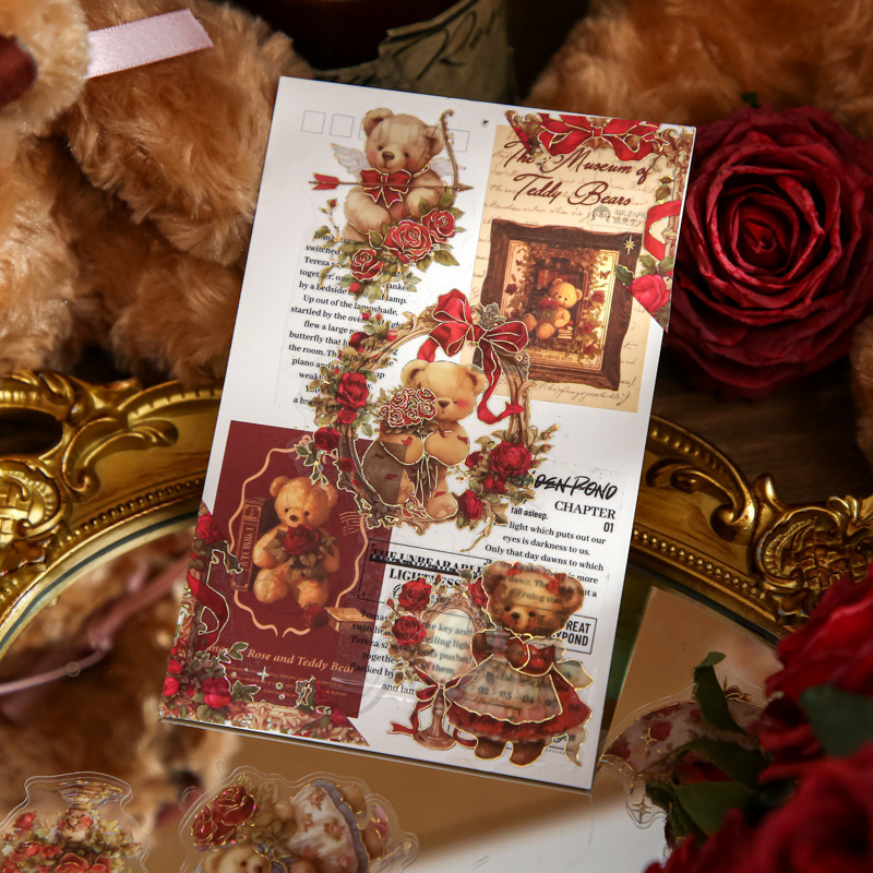 Bolsa de pegatinas Mr. Paper Caja de flores de oso Tema romántico Película de corte de alto valor Material de cuenta manual Decoración Bolsa de pegatinas de bricolaje