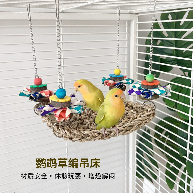 Соломенная игрушка-попугай, пион, черный феникс, тигровая кожа, птица, отдыхающая соломенная подстилка, гамак, попугай, жевание и разрушение, качели, птичье гнездо