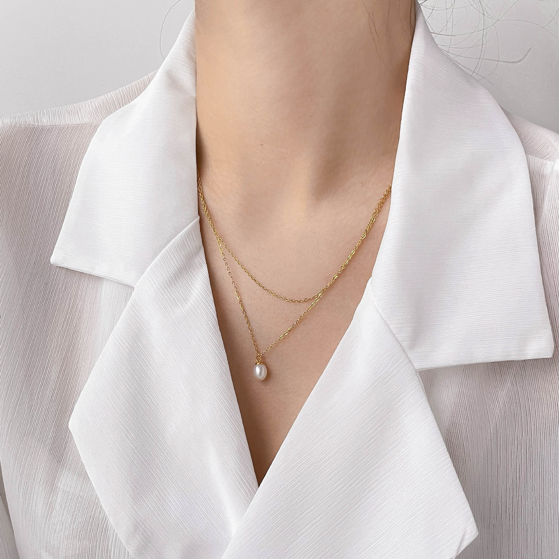 12g Weight Necklace Classification 1 Piece Quantity Banquet Occasion Freshwater Pearl, Titanium Steel Material Geometric Pattern Women's Gender Beaded, Plating Design Elegant Style Elegant Geometric Freshwater Pearl Titanium Steel Beaded Plating Necklace 12
