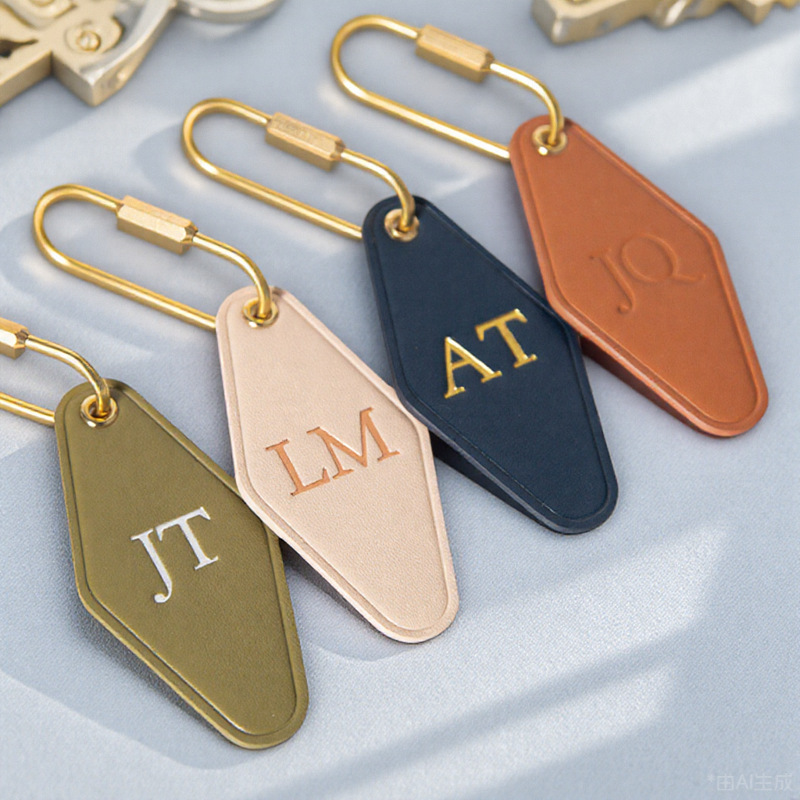 Creative Rhombus Leather Keychain Car Keychain Pendant Can Add Logo Promotional Gift Keychain Brass Buckle