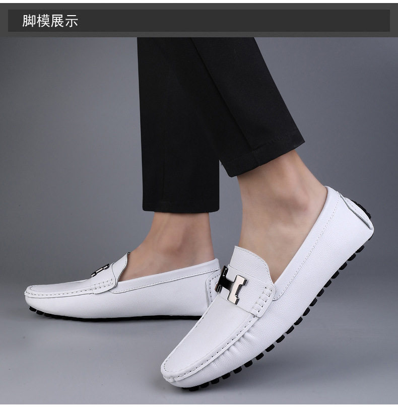 Giày lười nam da bò mũi tròn đế bệt kiểu Anh, giày lái xe thoáng khí — 2299 màu xanh lam, 2299 màu đen, Màu trắng 2299 chi tiết 19