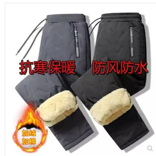 冬季新款羊羔绒棉裤男士加绒三层夹棉青少年厚款羊羔绒裤子男