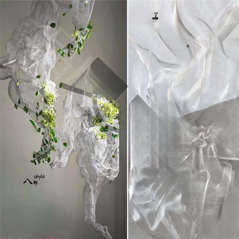 云雾网纱网婚庆创意造型面料材料拍摄装饰钢丝网纱布料七彩写真
