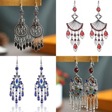 义乌小饰品 新款复古圆形镂空中国风耳坠 欧美耳饰批发流苏耳环女