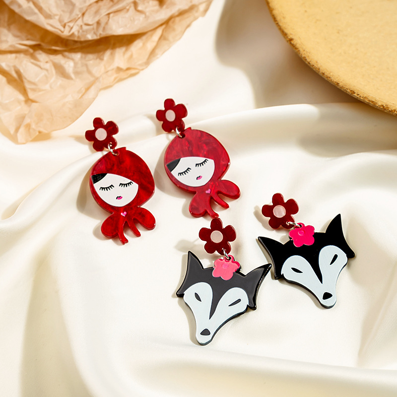 1 Pair Ig Style Cartoon Style Wolf Plating Arylic Drop Earrings display picture 2