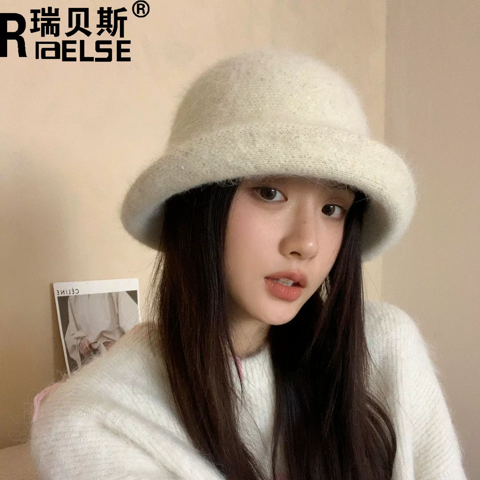 兔毛渔夫帽女秋冬小礼帽女士保暖显脸小帽子女款针织帽韩国盆帽