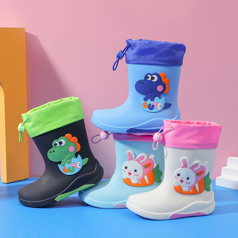 Children's Cartoon Rain Boots, Boys' Water Boots with Velvet, Removable, Medium and Large Kidsren's Waterproof Rain Boots, Primary School Students' Mid-Length Girls' Water Boots