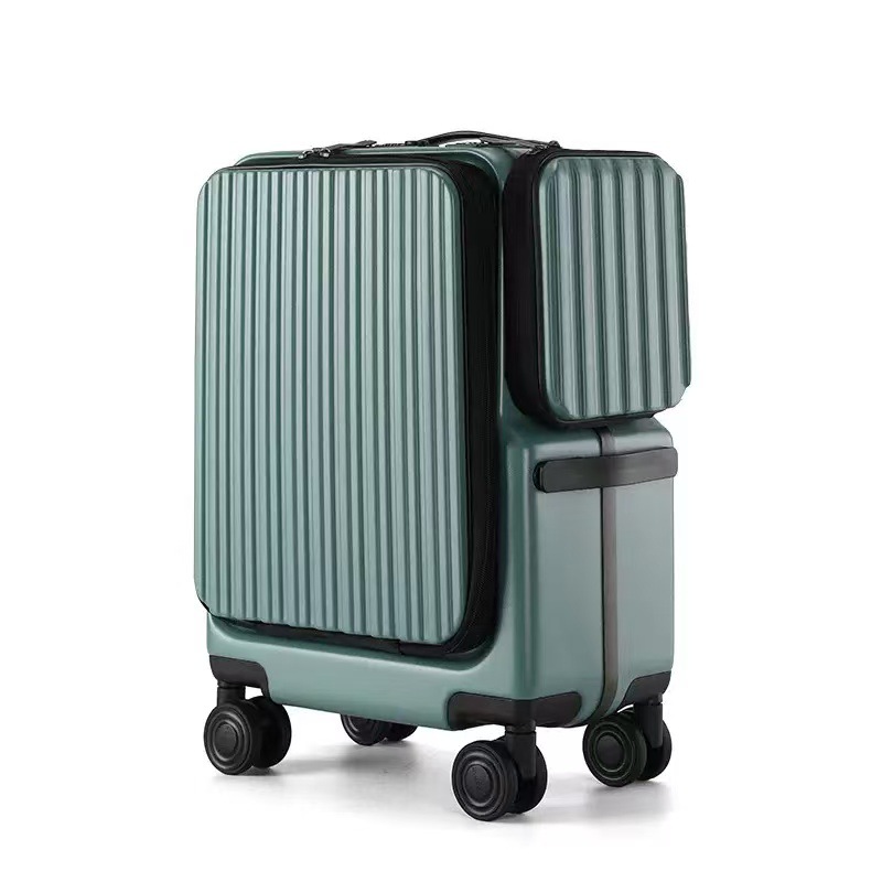 Women's Expandable Multifunctional Trolley Case 20 Inch Front Opening Leather Luggage Travel Suitcase Carry On With Men's Style_voghion.com