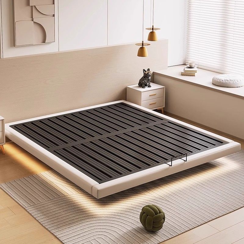 Modern Minimalist Wrought Iron Bed, Thickened Double Bed for Home Use in the Master Bedroom, Without Bedside, Tatami Floating Bed with Iron Frame