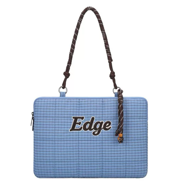 Woven handbag with cotton filling, embroidered, single-shoulder, shockproof and anti-fall computer bag with plaid lining, 15.6inch commuter bag for women