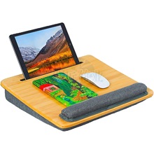 跨境电商带软包iPad槽竹制膝上电脑桌笔记本电脑手提包床上桌