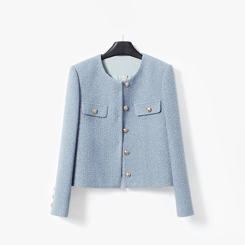 2025 New Elegant and Sophisticated Commuter Tweed Jacket in Blue, Youthful Short Ol Top