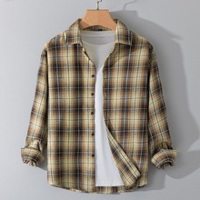 美式复古长袖格子衬衫男士春秋季潮牌宽松休闲百搭翻领衬衣外套潮