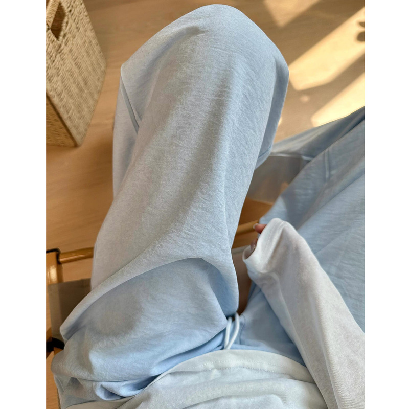 Blue Ice Silk Pants for Women, Summer New Style, High-Waisted, Slimming, Casual Straight-Leg, Drapey Wide-Leg Pants for Petite Figures Blue Ice Silk Pants for Women, Summer New Style, High-Waisted, Slimming, Casual Straight-Leg, Drapey Wide-Leg Pants for Petite Figures