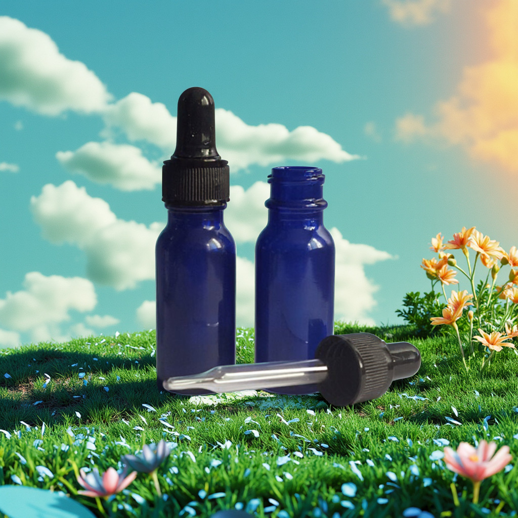 厂家供应15ml蓝色精油瓶配套塑料中圈滴管 化妆品玻璃瓶