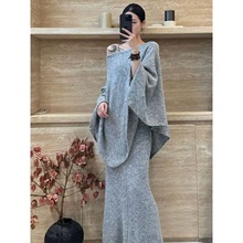 2025秋冬新款慵懒风针织斗篷套装裙女宽松大码感吊带裙两件套
