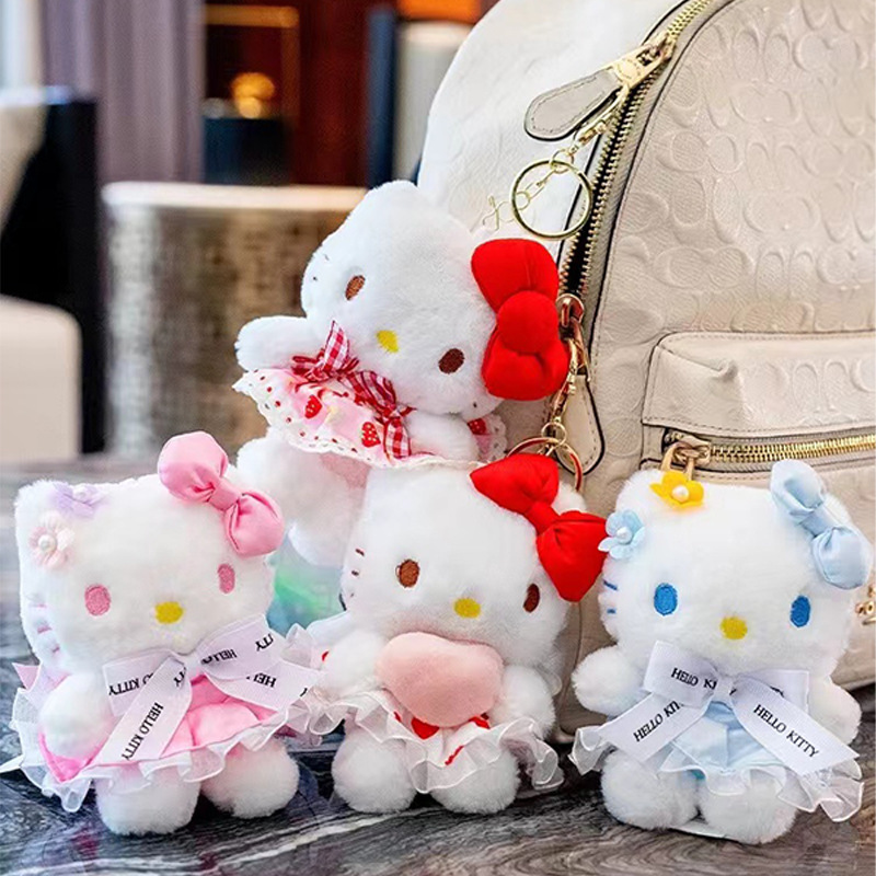 正版三丽鸥hellokitty毛绒挂件kt凯蒂猫小玩偶公仔钥匙扣书包挂饰|undefined