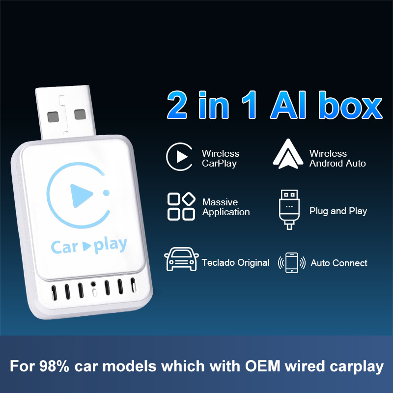 Popular wireless CarPlay box Android 2-in-1 adapter, plug-and-play, OTA upgrade compatible with 98% of cars