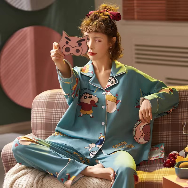 100% pijamas de algodón para mujer primavera y otoño se puede usar fuera Más tamaño manga larga Otoño e Invierno homewear traje