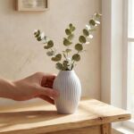 ins简约竖纹陶瓷花瓶干花水养鲜花客厅餐桌淡紫色插花花器花瓶