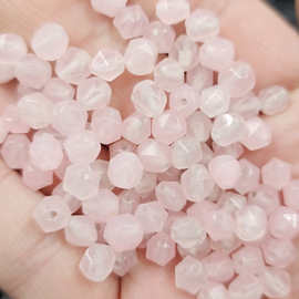 冰种粉色多棱玉石散珠石英岩玉切面手链项链佛珠隔珠手工珠饰品珠