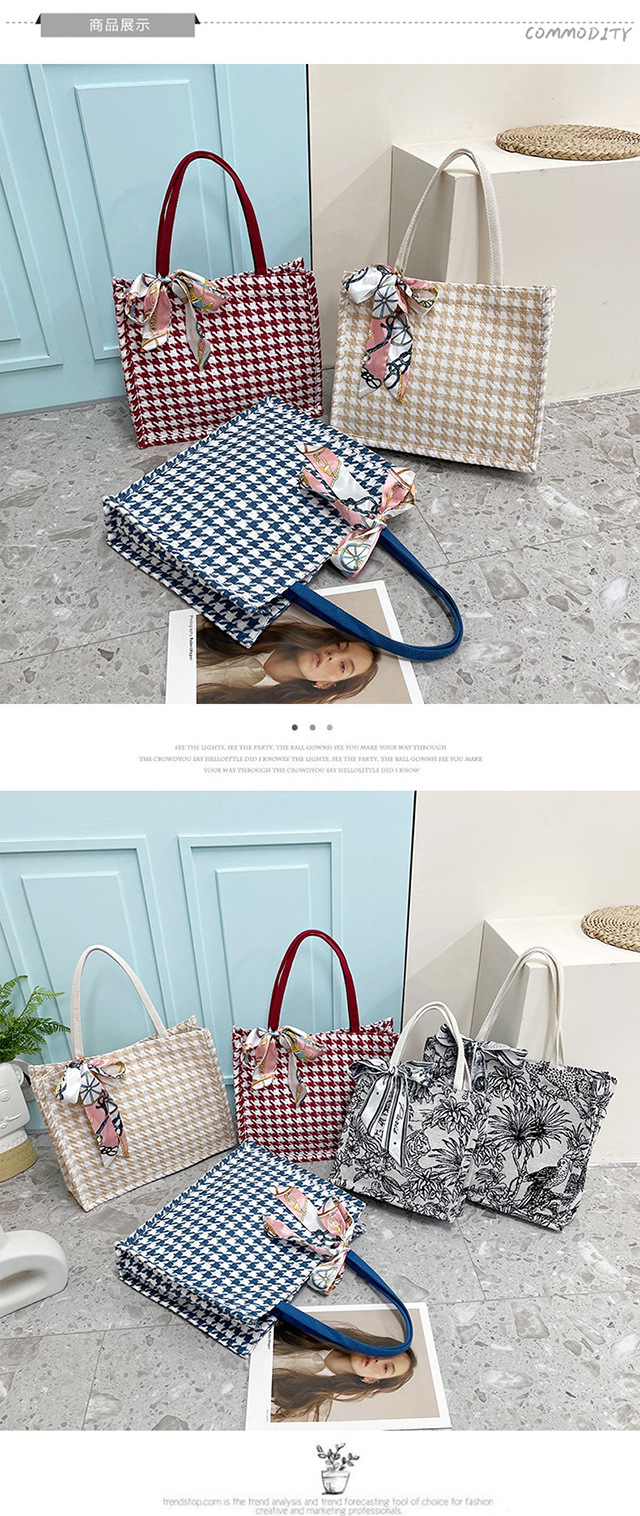 ~ New Korean ins waterproof mini checkered hand-held canvas bag, portable and small square bag for carrying out undefined