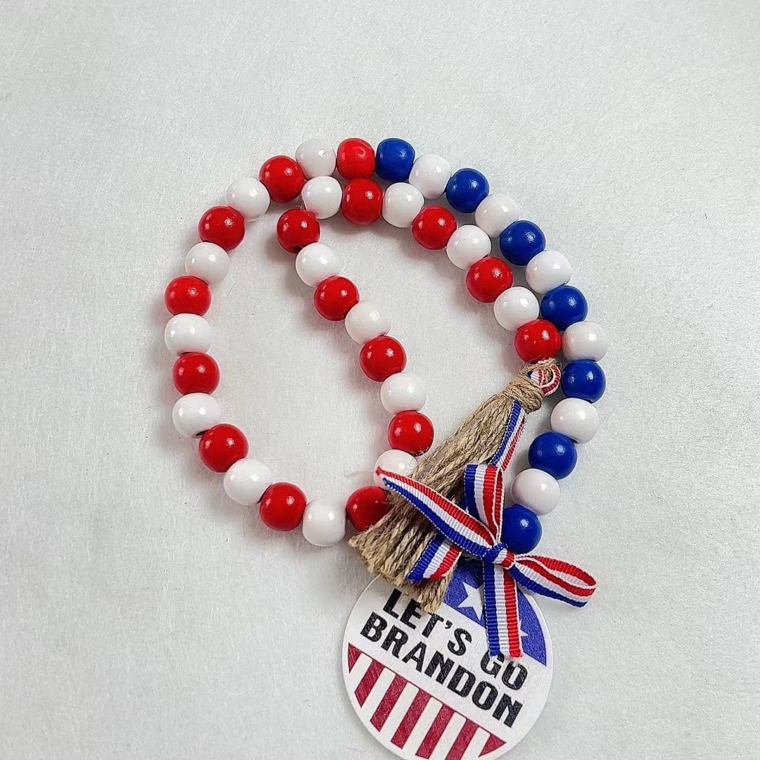 Inventario de EE.UU. Independencia diaria de perlas de bordilla colgante de madera DIY colorido cuerdas de cáñamo bordilla decoración colgante