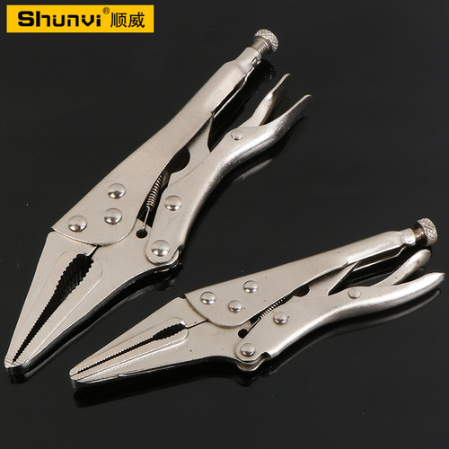 Shunwei Powerful Pliers 10-inch C-type rubber sleeve welded O-shaped chain round-mouthed needle-nose pliers clamping fixed needle-nose powerful pliers