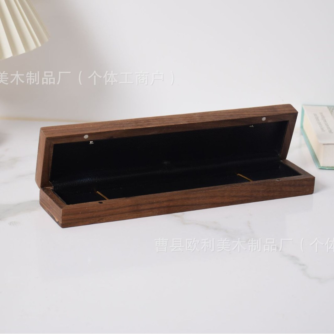 实木带灯黑胡桃项链首饰盒桌面发簪耳钉手链包装礼盒实木钢笔盒
