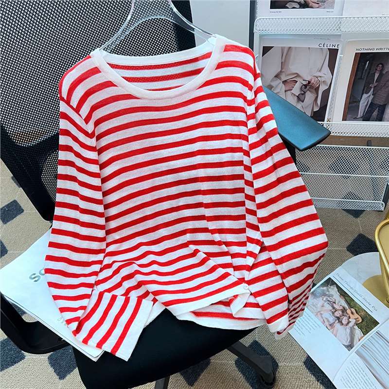 Dahong [travel Art] 100 lyocell tencel 2024 spring new striped sweater women's bottoming shirt