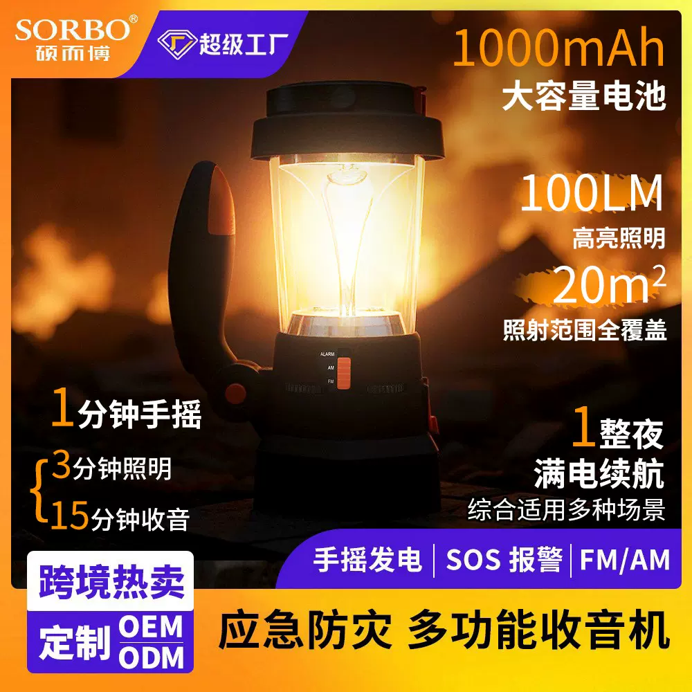 手握式自发电筒收音户外防水救灾手电筒手摇充电应急照明灯定制