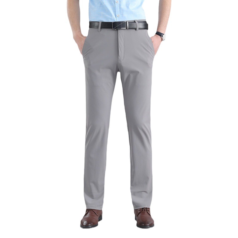Pantalones casuales de negocios pantalones de traje de hombre Pantalones de verano de seda de hielo de secado rápido pantalones de hombre de mediana edad y ancianos de cintura alta pantalones de traje recto hombres
