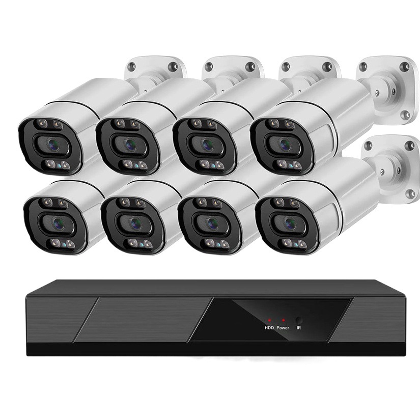 Conjunto de cámaras de vigilancia POE de alta definición de 5 millones de píxeles y 4 canales, equipo de monitoreo con visualización desde el teléfono móvil, conjunto de 8 millones de píxeles, resistente al agua para exteriores