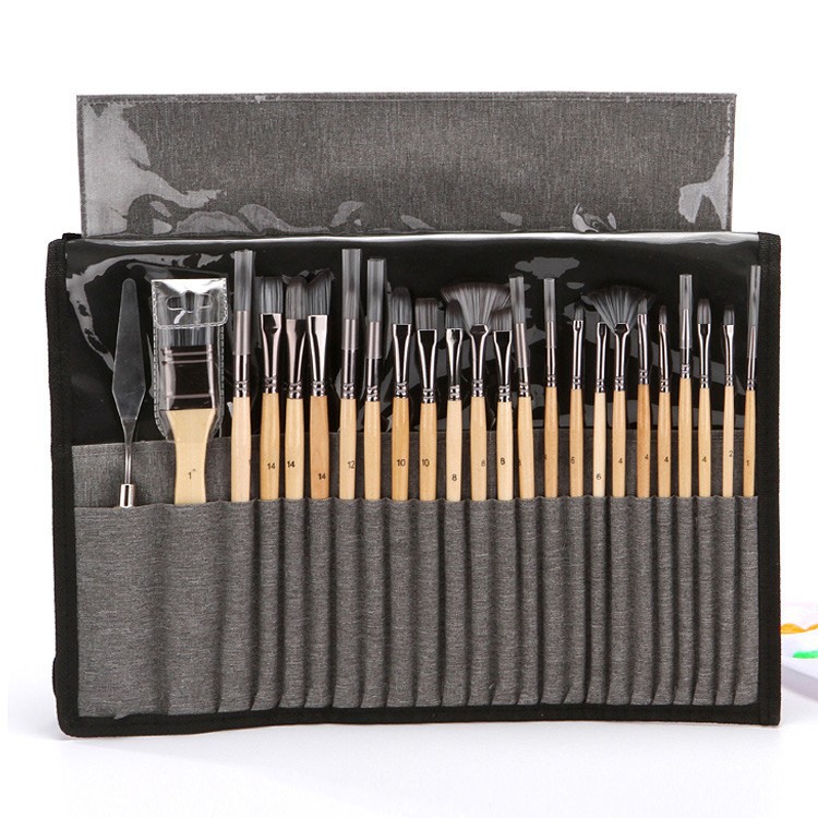 Amazon Venta caliente 24 nylon cepillo de pelo traje gris plata varilla pluma cortina aceite cepillo gouache acuarela cepillo