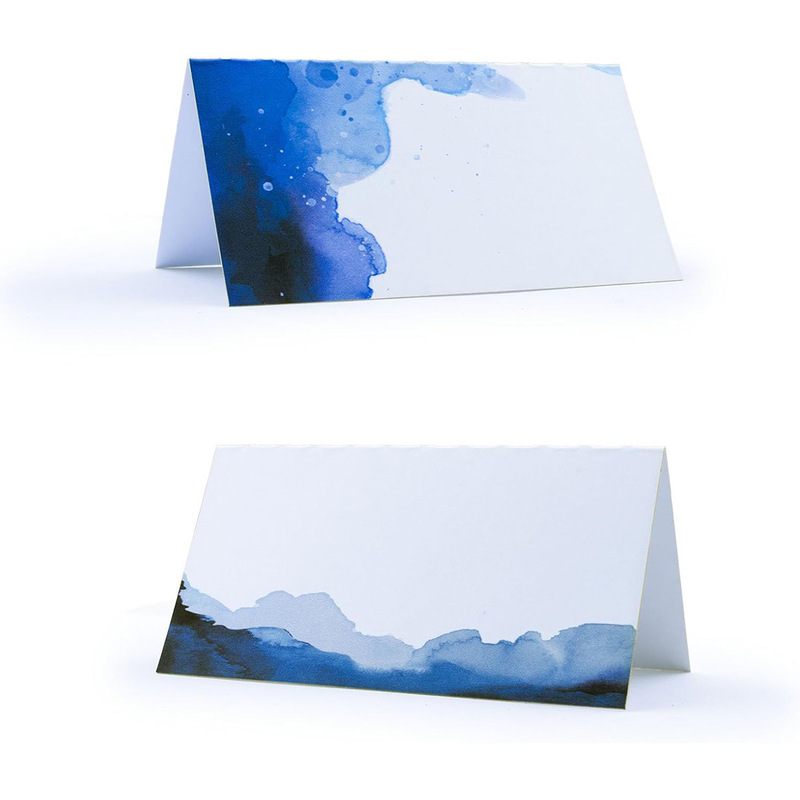 Summer Blues Watercolor Style Wedding Seating Cards Navy Blue Gradient Folding Table Cards Guest Guide Cards Banquet Seating