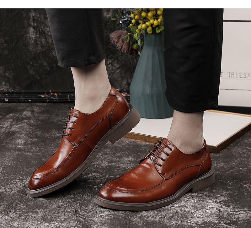Plus-size business dress shoes men's British style tie top layer of cow leather wedding shoes_voghion.com