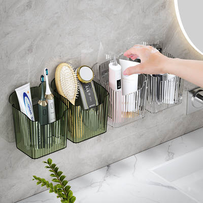 Household Bathroom Storage Rack Punch-free Wall Rack Bathroom Wall-mounted Storage Box Kitchen Sundries Hanging Basket