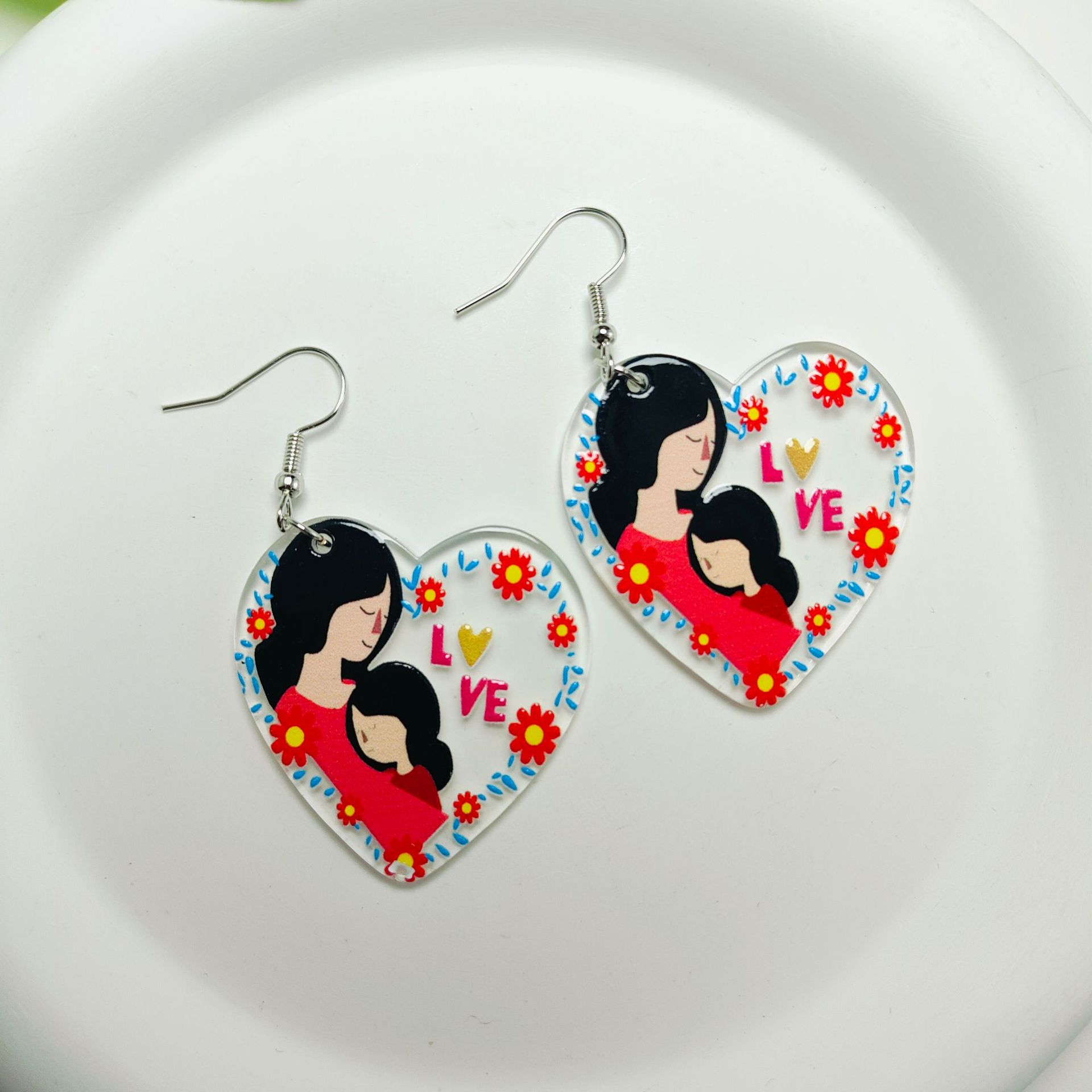 Lady Simple Style Heart Shape Arylic Printing Mother'S Day Women's Ear Hook 1 Pair display picture 8