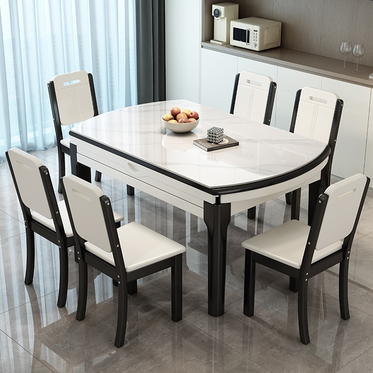 Solid Wood Slate Dining Table for Home Small Apartment 2025 New Accessible Luxury Table and Chair Combination Changeable Round Table Living Room Meal J&