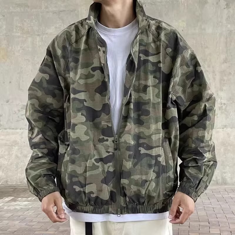 American Camouflage Sun Protection Clothing for Men, Loose Couple Casual Summer Thin Ice Silk Quick-Drying Fishing Skin Clothing Jacket