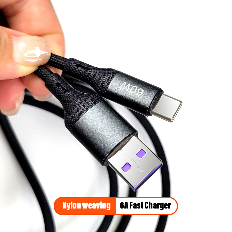 60W Android 6A Fast Charging Cable Nylon Braided Typec Mobile Phone Charger Data Cable