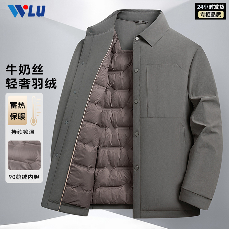 Men's Casual down Jacket 2025 Winter New Teflon Lapel Middle-Aged and Elderly Dad Wear Business Jacket