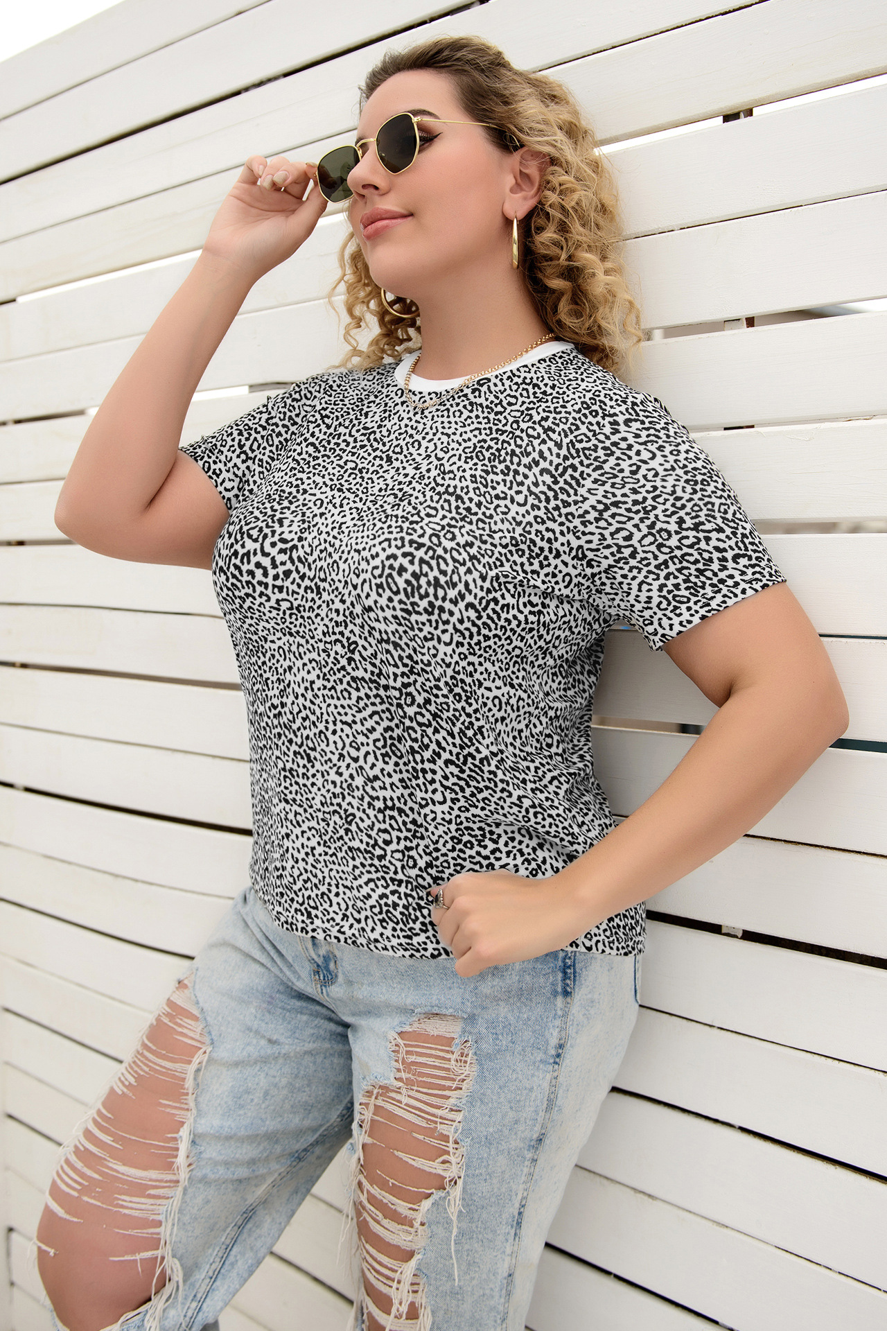 Summer fashion hedging plus size multicolor printing loose T-shirt  NSLM54708