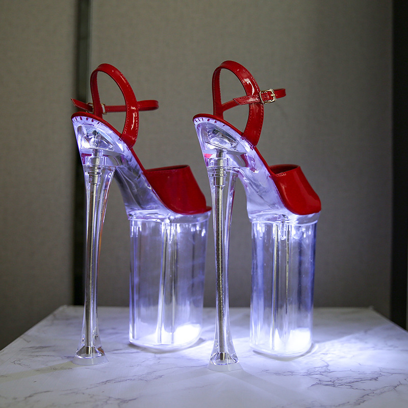 Foreign trade hate tiangao nightclub super high heels 26CM car model luminous women's short waterproof platform catwalk pole dance shoes