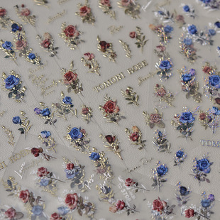 tomoni embossed nail stickers popular vintage nail stickers factory wholesale Japanese rose bouquet 3703